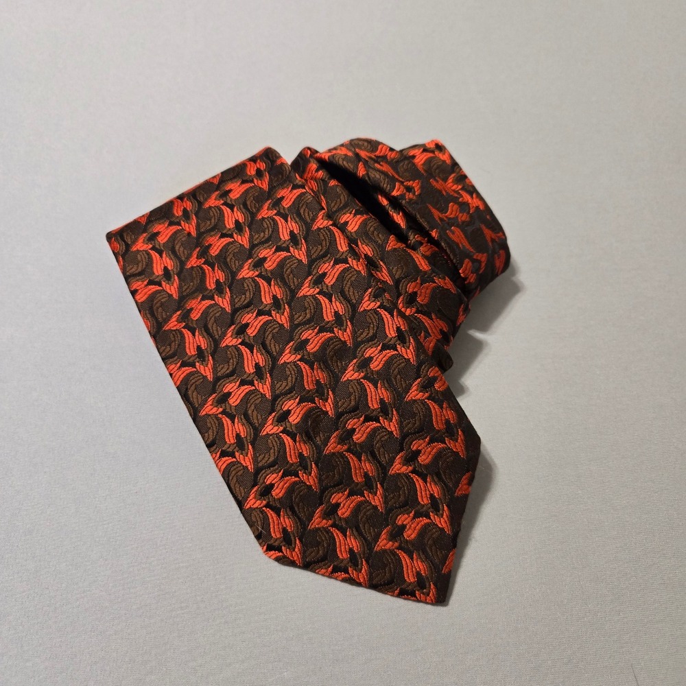 Bronzini Silk Necktie Abstract Pattern Brown Orange Vintage 3.5x55 USA